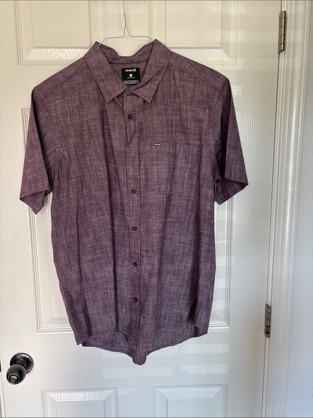 Hurley Men’s Short Sleeve Button-Up Shirt — Plum Heather - Sz L